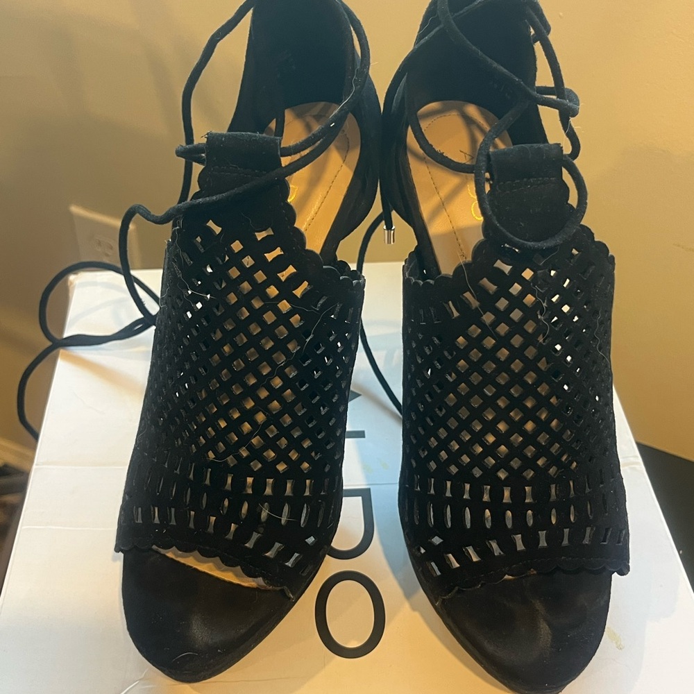 Aldo Black Women's Cutout Lace-Up Heels